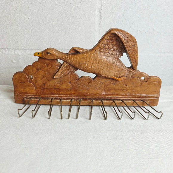 Other - Vintage Faux Wood Flying Mallard Duck Wall Tie Belt Rack 12 Hooks